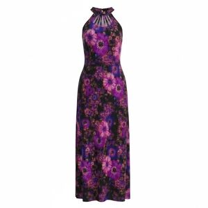 1960s Vintage Gina Rinaldi Psychadelic Floral Maxi Dress With Cutout Neckline